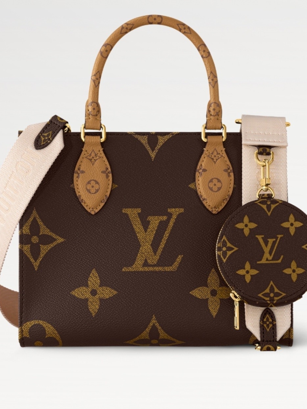 Louis Vuitton Brown Monogram Mini Satchel with Beige Strap and Coin Pouch